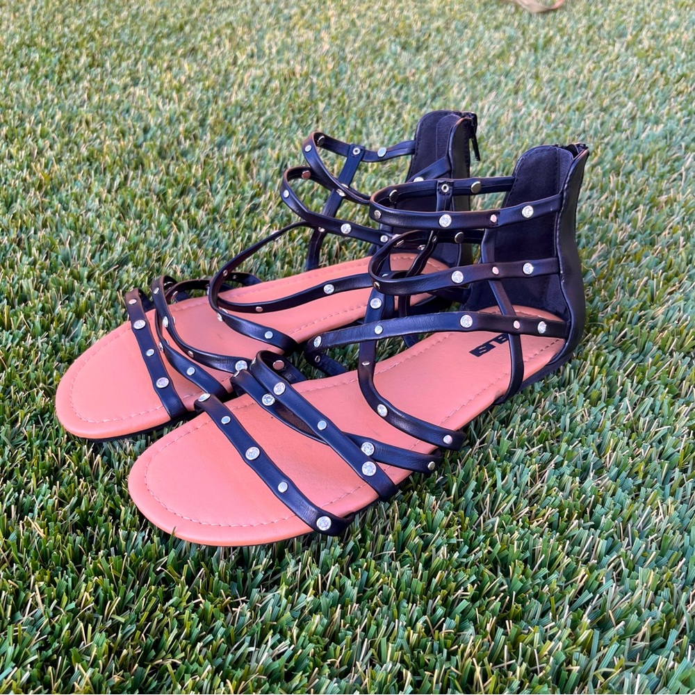 Bejeweled Black Strappy Sandals
